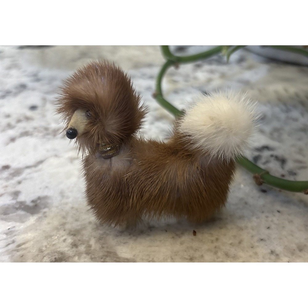 Vintage 1950s Brown Mink Fur French Poodle Brooch Pin Jewelry Dog breeder gift